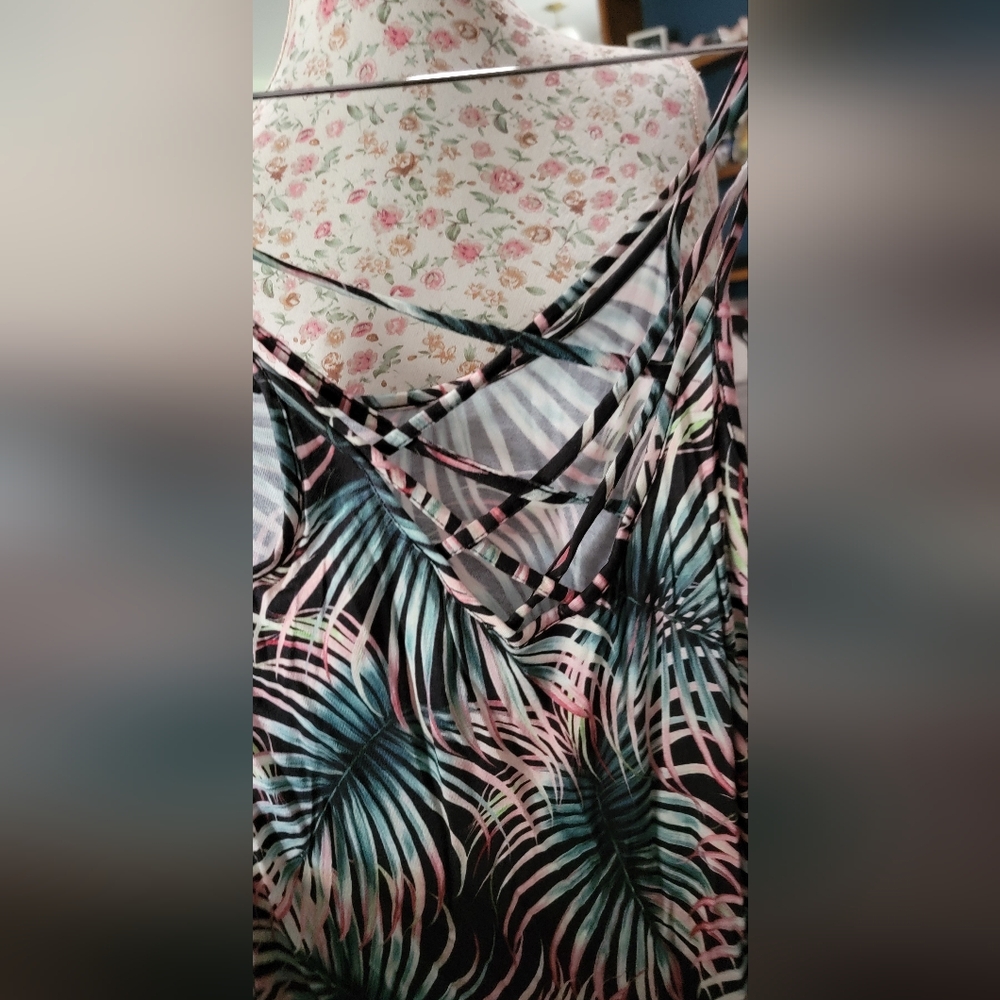 Tropical Print Spaghetti Strap Blouse Size 2 - Picture 3 of 5